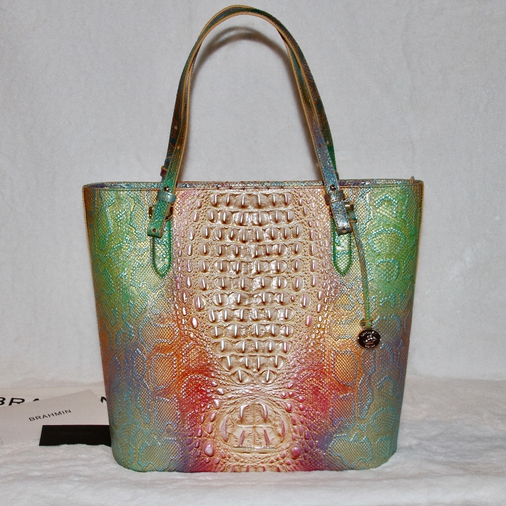 NWT BRAHMIN Ezra  Abalone Leather  LARGE Tote Shoulder Bag Purse Handbag